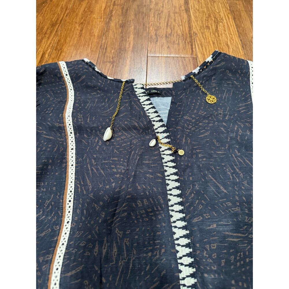 J. Pret by Junaid Jamshed Black Printed Kurta Lawn Tunic Size L Ethnic Pakistan - Picture 11 of 11